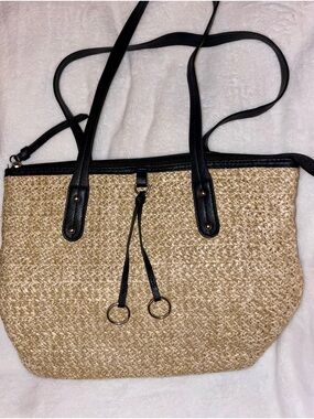 Source Unknown Natural Woven Tote with Black Trim